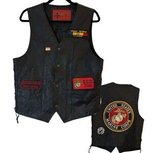 Vintage Bikestar US Marine Corp Military Leather Biker Vest Patches Pin S